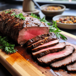 Tri-Tip Roast on a wooden cutting board.